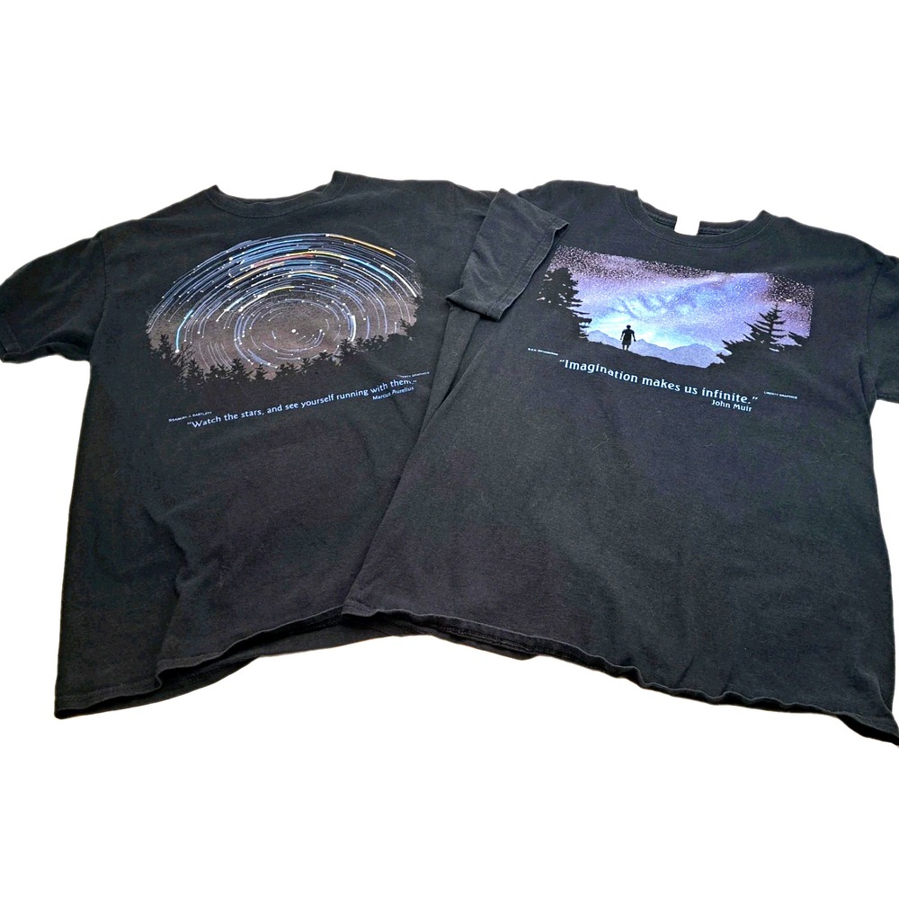 Astronomy Space Themed T-shirts Lot of 2 Mens M Black Muir / Aurelius Quotes